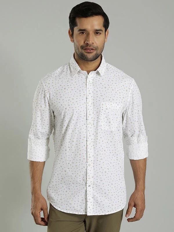 Indian Terrain Men's Regular Fit Full Sleeve All Over Print White Shirt